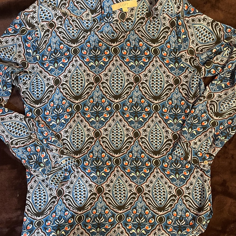 Loft blue and coral floral blouse